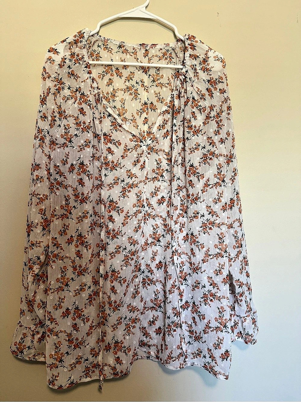 Floral Blouse in White & Orange Size 2XL Like New